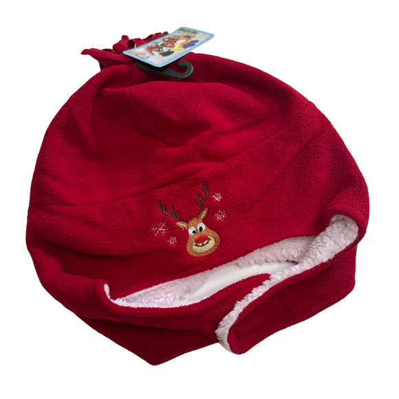 SimpliKids Fleece Sherpa Lined Reindeer Kids Winter Hat & Mittens Set 2-4 Years - Picture 2 of 10